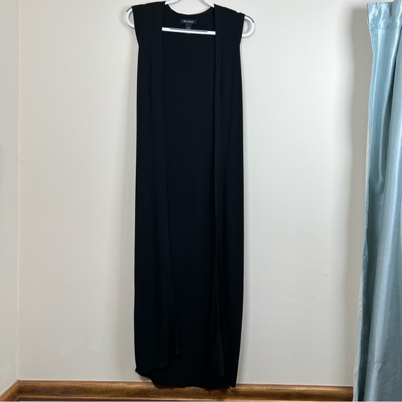 Black Maxi Cardigan Open Front Tie Knit Sweater White House Black Market X Small - Picture 2 of 10